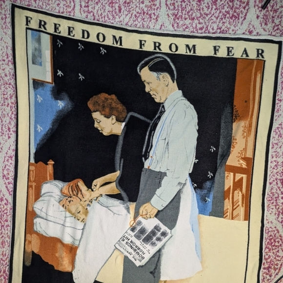 Roughly 69.5" x 49.5" vintage Norman Rockwell Freedom from Fear throw blanket - Picture 3 of 4